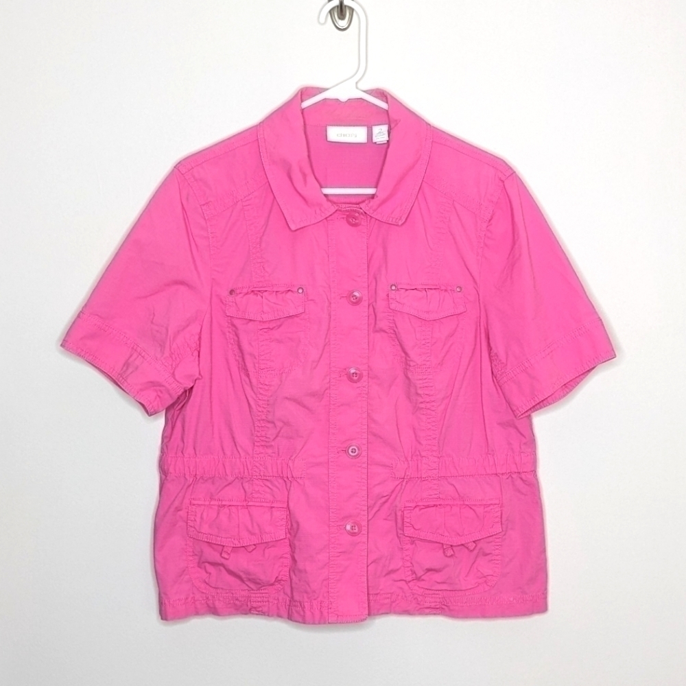 Chico's Pink Utility Jacket Shirt 2 L 12